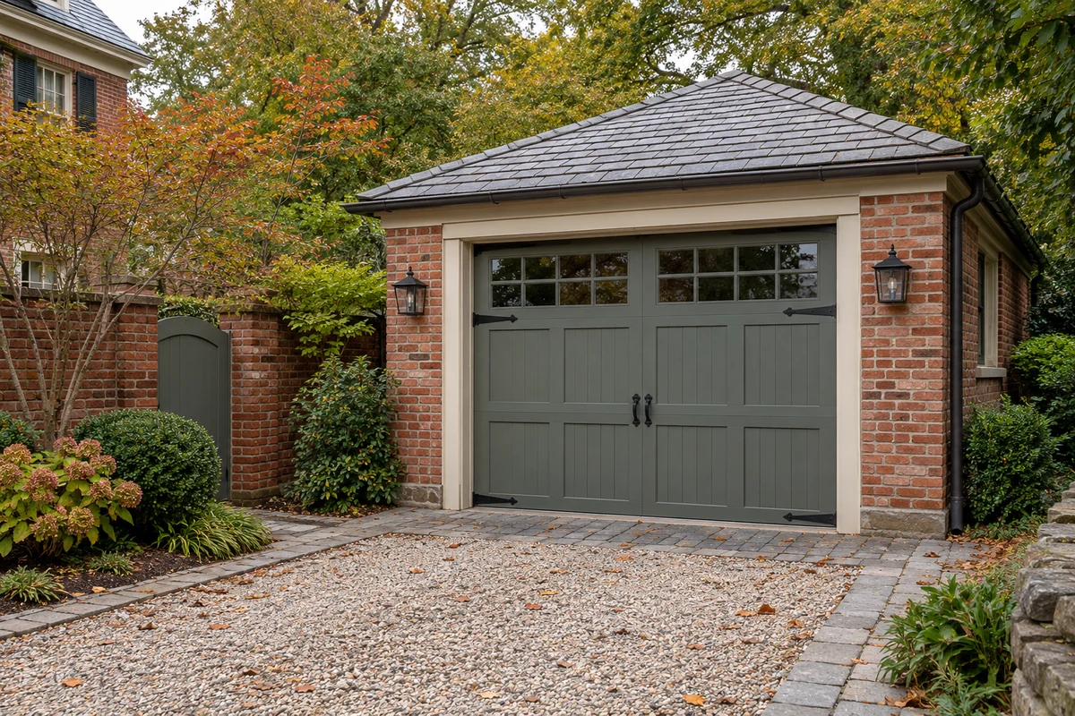 Representative detached residential garage and driveway